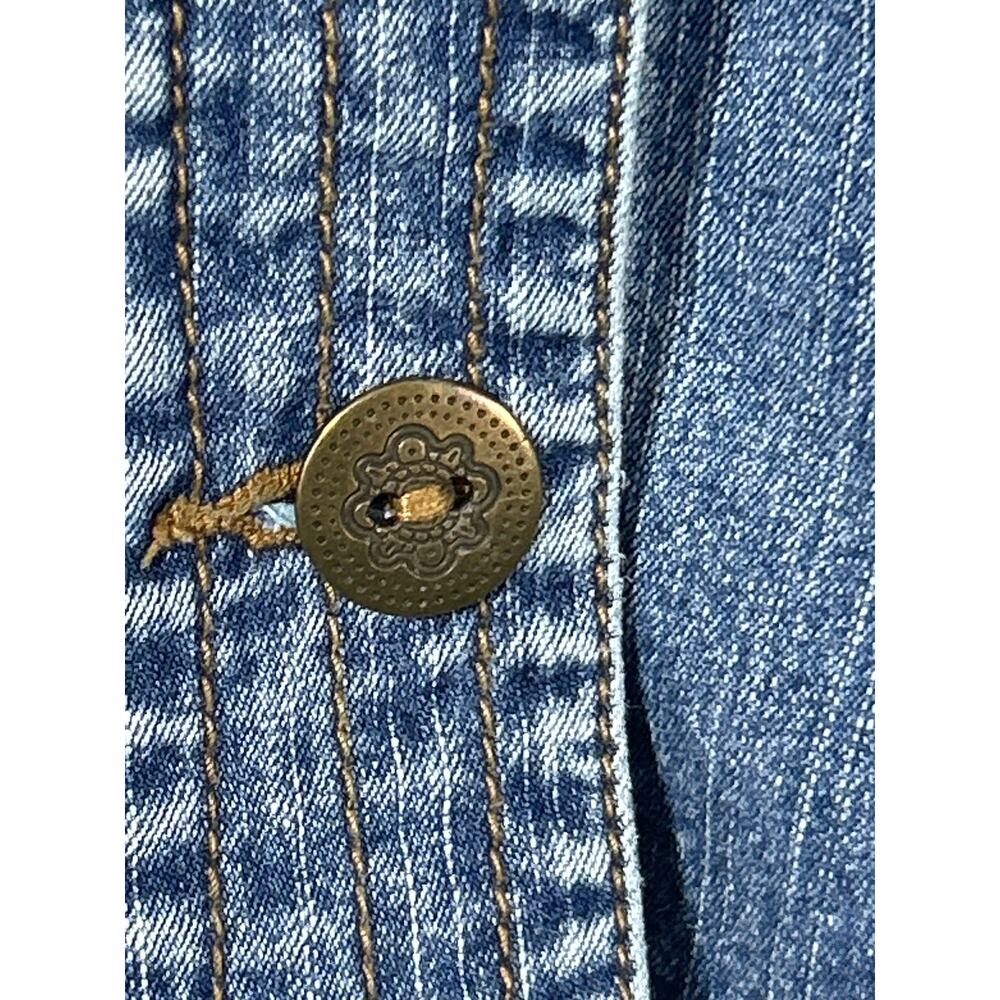 Vintage Jean Jacket 24W Embroidered Beaded Floral Blue Denim - Picture 6 of 9